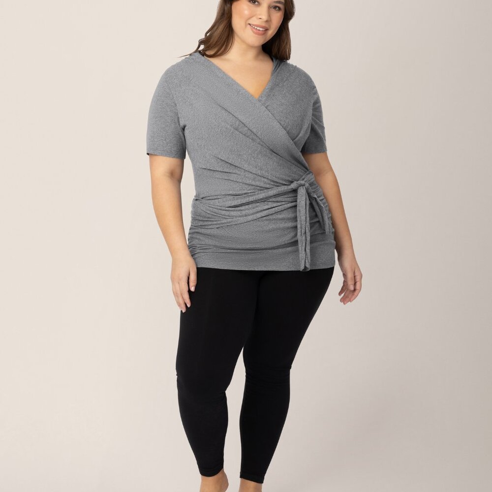 Kindred Bravely Skin To Skin Charcoal Short Sleeve Wrap Top